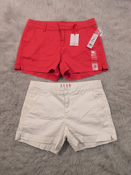 Elle Pants - ELLE Pink and White Chino Shorts Duo Women's Size 10